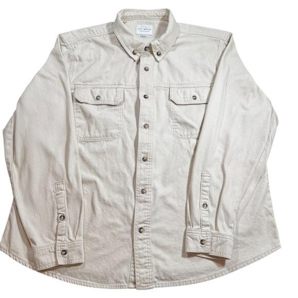 Men's XXL Lucky Brand Cream/Oatmeal Long Sleeve Button Down Shirt Jacket Shacket - Picture 1 of 9